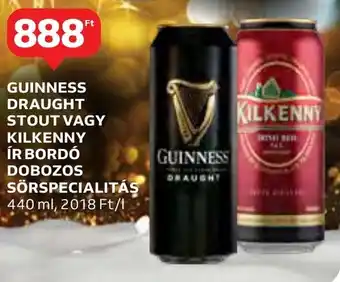 GUINNESS DRAUGHT STOUT VAGY KILKENNY ÍR BORDÓ DOBOZOS SÖRSPECIALITÁS 440 ml
