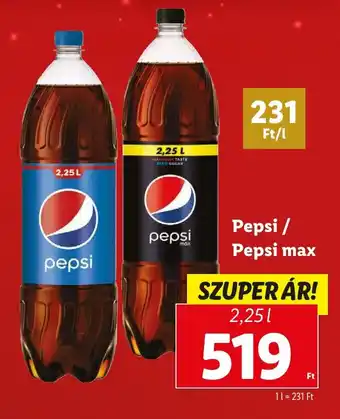Lidl Pepsi / Pepsi max 2,25 l ajánlat