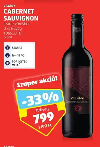 ALDI VILLÁNY CABERNET SAUVIGNON 0,75 l ajánlat