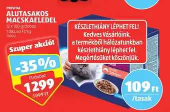 ALDI PREVITAL ALUTASAKOS MACSKAELEDEL 12 x 100 g ajánlat