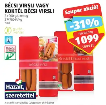 BÉCSI VIRSLI VAGY KOKTÉL BÉCSI VIRSLI 2 x 200 g