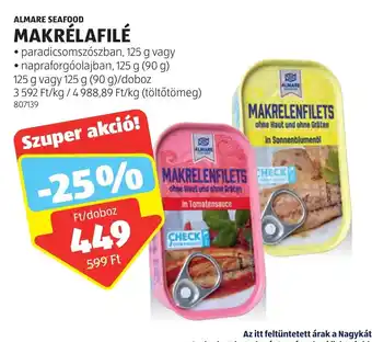ALDI ALMARE SEAFOOD MAKRÉLAFILÉ 125 g ajánlat