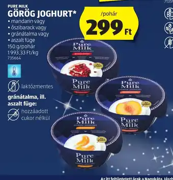 ALDI PURE MILK GÖRÖG JOGHURT 150 g ajánlat