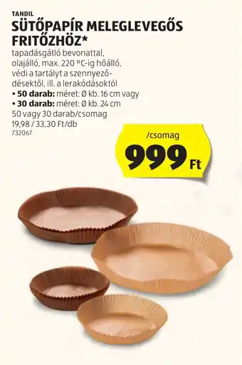 ALDI TANDIL SÜTŐPAPÍR MELEGLEVEGŐS FRITÖZHÖZ 50 - 30 db ajánlat