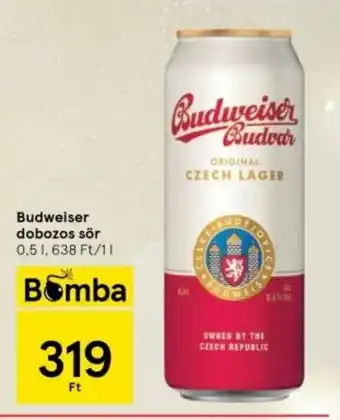 Tesco Budweiser dobozos sör 0,5 l ajánlat