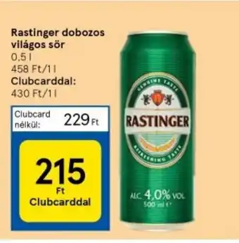 Tesco Rastinger dobozos világos sör 0,5 l ajánlat
