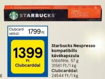 Tesco Starbucks Nespresso kompatibilis kávékapszula 57 g ajánlat
