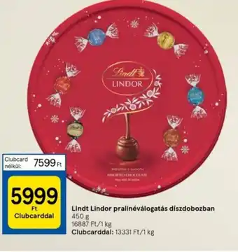 Tesco Lindt Lindor pralinéválogatás díszdobozban 450 g ajánlat