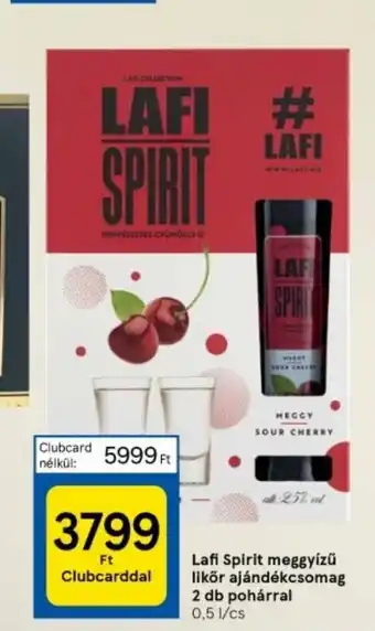 Tesco Lafi Spirit meggyízű likőr ajándékcsomag 2 db pohárral 0,5 l ajánlat