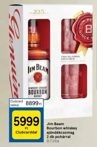 Tesco Jim Beam Bourbon whiskey ajándékcsomag 2 db pohárral 0,7l ajánlat