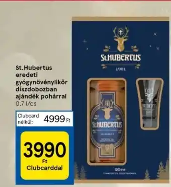 Tesco St Hubertus eredeti gyógynövénylikör díszdobozban ajándék pohárral 0,7l ajánlat