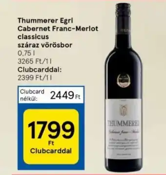 Tesco Thummerer Egri Cabernet Franc Merlot classicus száraz vörösbor 0,75l ajánlat