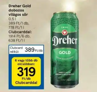 Tesco Dreher Gold dobozos világos sör 0,5l ajánlat