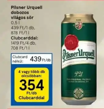 Tesco Pilsner Urquell dobozos világos sör 0,5l ajánlat