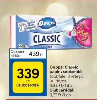 Tesco Ooops Classic papir zsebkendo ajánlat