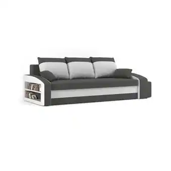 Bonus Shop Hewlet kanapéágy polccal és 2 db puffal, pro szövet, bonell rugóval, bal oldali polc, jobb oldali puff tároló, szürke / fehér ajánlat