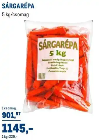 Metro SÁRGARÉPA 5kg ajánlat
