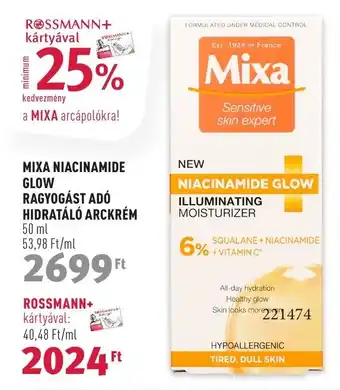 Rossmann MIXA NIACINAMIDE GLOW RAGYOGÁST ADÓ HIDRATÁLÓ ARCKRÉM 50 ml ajánlat