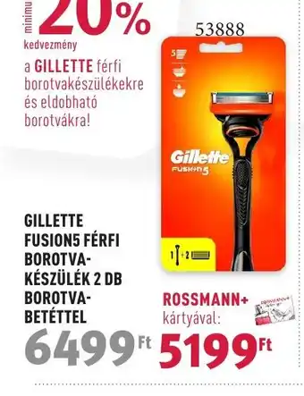 Rossmann GILLETTE FUSION5 FÉRFI BOROTVA- KÉSZÜLÉK 2 DB BOROTVA-BETÉTTEL ajánlat