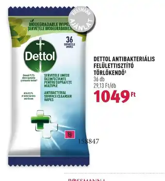 DETTOL ANTIBAKTERIÁLIS FELÜLETTISZTÍTÓ TÖRLŐKENDŐ 36 db