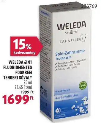 Rossmann WELEDA 6IN1 FLUORIDMENTES FOGKRÉM TENGERI SÓVAL 75 ml ajánlat