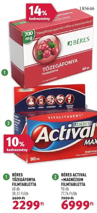 Rossmann BÉRES TŐZEGÁFONYA FILMTABLETTA 60 db ajánlat