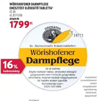 Rossmann WÖRISHOFENER DARMPFLEGE EMÉSZTÉST ELŐSEGÍTŐ TABLETTA 42db ajánlat