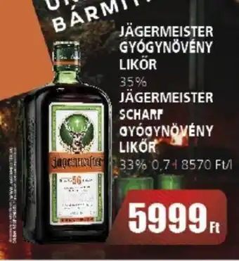 CBA JÄGERMEISTER GYÓGYNÖVÉNY LIKÖR 35% 0,7l ajánlat