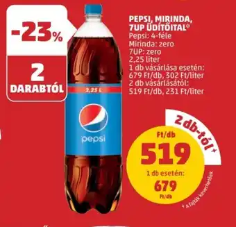 PEPSI, MIRINDA, 7UP ÜDÍTŐITAL 2,25 l