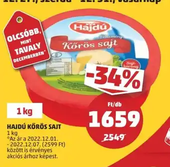 PENNY HAJDÚ KÖRÖS SAJT 1 kg ajánlat