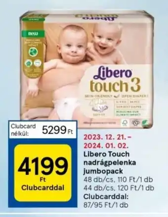 Tesco Libero Touch nadrágpelenka jumbopack 48 - 44 db ajánlat