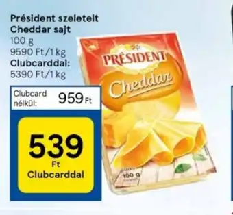 Tesco Président szeletelt Cheddar sajt 100 g ajánlat