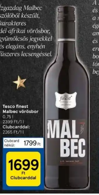 Tesco finest Malbec vörösbor 0,75 l