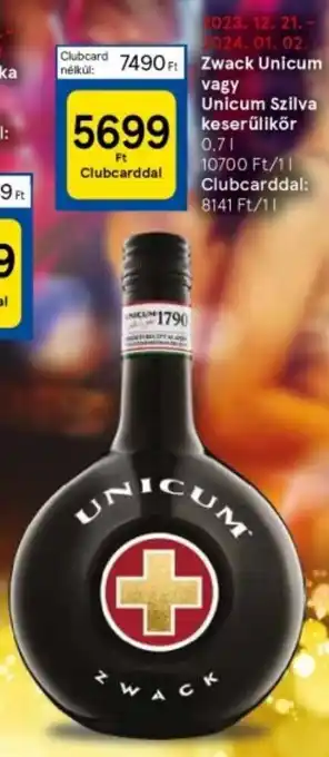 Tesco Zwack Unicum vagy Unicum Szilva keserűlikör 0,7l ajánlat