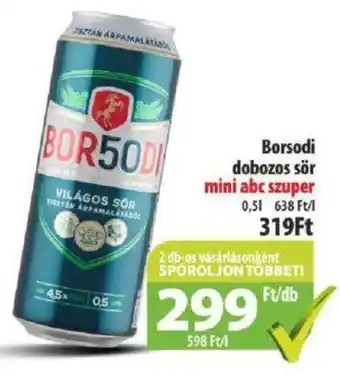 Coop Borsodi dobozos sör mini abc szuper 0,5l ajánlat