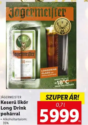 Lidl JÄGERMEISTER Keserű likőr Long Drink pohárral 35% 0,7l ajánlat