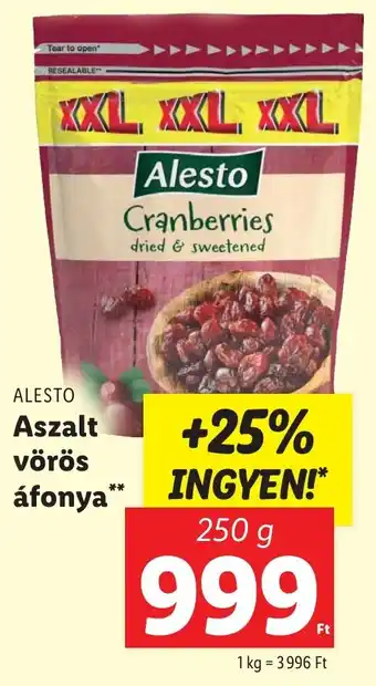 Lidl Alesto Aszalt vörös áfonya 250g ajánlat
