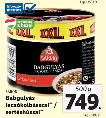 Lidl BARONI Babgulyás lecsókolbásszal / sertéshússal 500g ajánlat