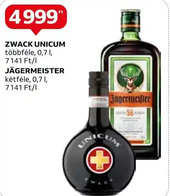 Auchan ZWACK UNICUM többféle, 0,7l ajánlat