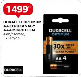 DURACELL OPTIMUM AA CERUZA VAGY AAA MIKRO ELEM 4 db/csomag