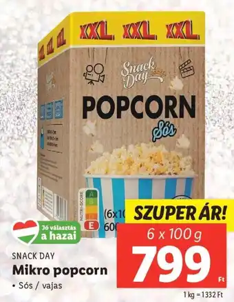 Lidl SNACK DAY Mikro popcorn 6x100g ajánlat