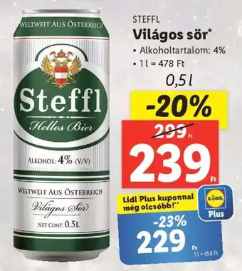 Lidl STEFFL Világos sör 0,5l ajánlat