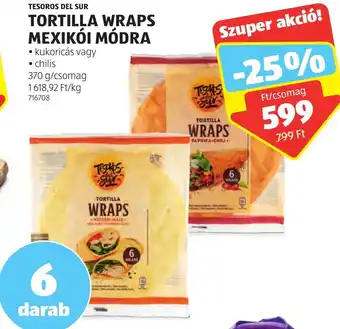ALDI TESOROS DEL SUR TORTILLA WRAPS MEXIKÓI MÓDRA 370g ajánlat