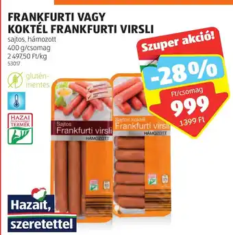 ALDI FRANKFURTI VAGY KOKTÉL FRANKFURTI VIRSLI 400g ajánlat