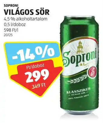 ALDI SOPRONI VILÁGOS SÖR 0,5l ajánlat