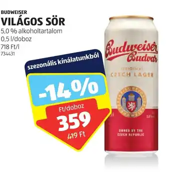 ALDI BUDWEISER VILÁGOS SÖR 0,5l ajánlat