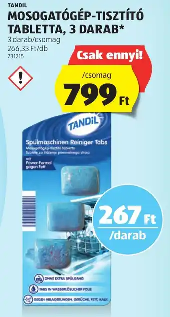 ALDI TANDIL MOSOGATÓGÉP TISZTÍTÓ TABLETTA 3 DARAB ajánlat