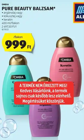 ALDI OMBIA PURE BEAUTY BALZSAM 400ml ajánlat