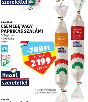 ALDI KOKÁRDÁS CSEMEGE VAGY PAPRIKÁS SZALÁMI 500g ajánlat