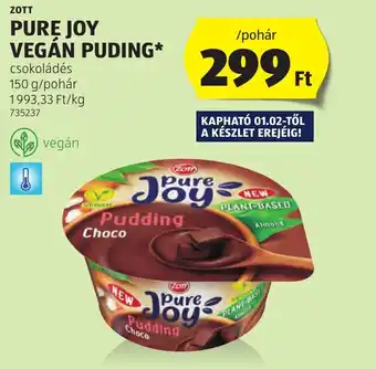 ALDI ZOTT PURE JOY VEGÁN PUDING 150g ajánlat